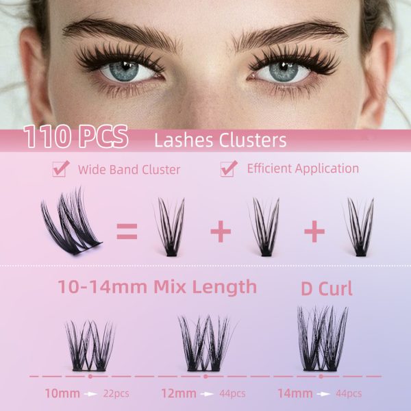 Sangbasang Wispy Lash Clusters D Curl WideSpan DIY Eyelash Extension 110 Pcs Individual Lashes 10-14mm with 0.05mm Thin Black Band - 图片 5