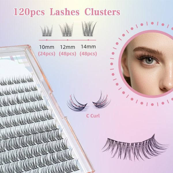 Sangbasang Individual Lashes 120 Pcs DIY Eyelash Extensions Natural 10-14mm Cluster Lashes - 图片 9
