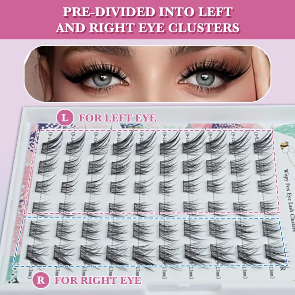 Sangbasang Fox Eye Lash Clusters Wispy: Natural Left & Right Individual Lashes 60 Pcs DIY Eyelash Extensions 9-13mm Cluster Lashes - 图片 6
