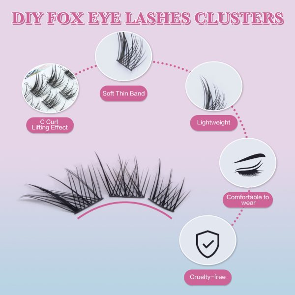 Sangbasang Fox Eye Lash Clusters Wispy: Natural Left & Right Individual Lashes 60 Pcs DIY Eyelash Extensions 9-13mm Cluster Lashes - 图片 5